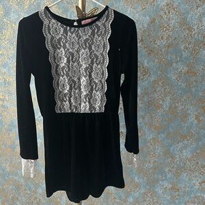 Tux Inspired Velvet & Lace Romper